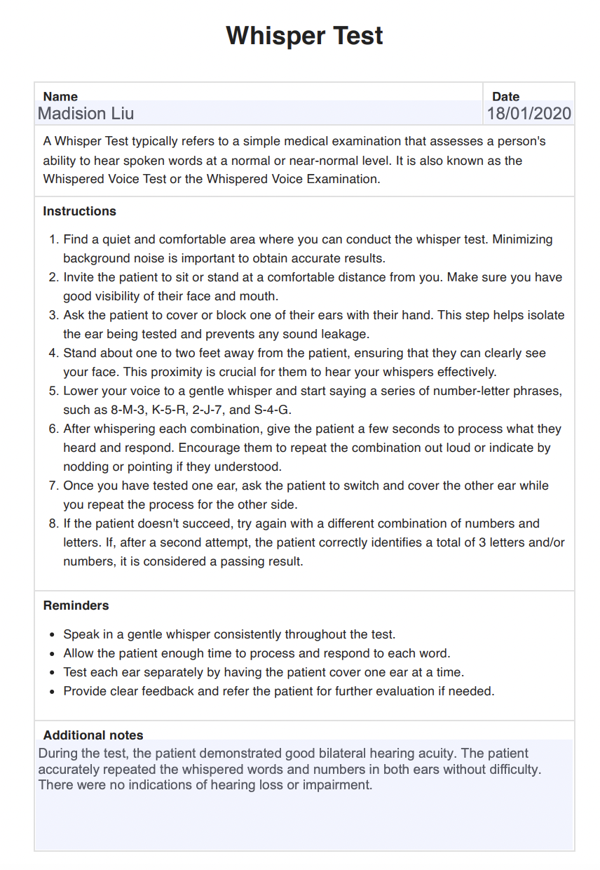 Whisper Test & Example Free PDF Download